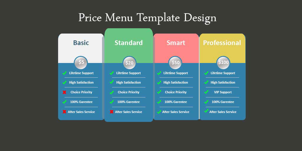pricing table comparison chart psd pricing table table service chart presentation Powerpoint menulist restaurant menu