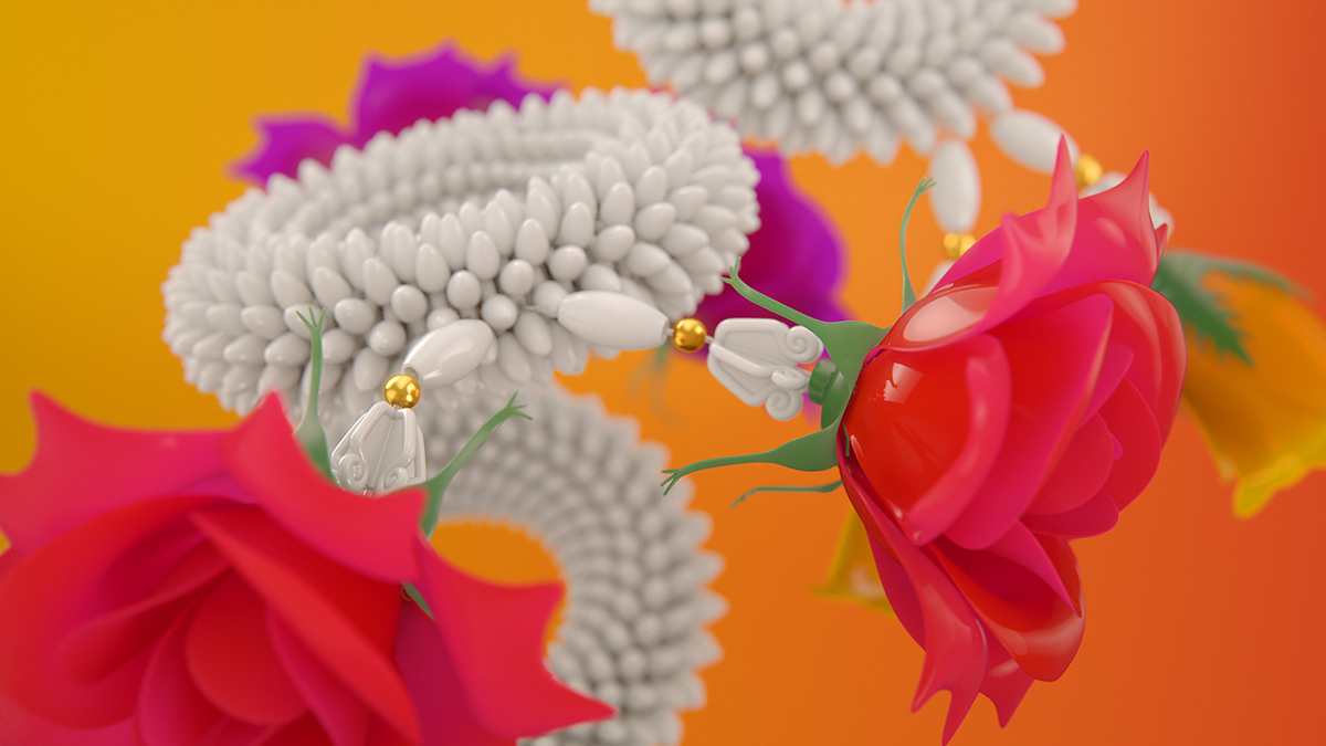 3D cinema4d vray look development Flowers Templeflowers animation  colorful experiment
