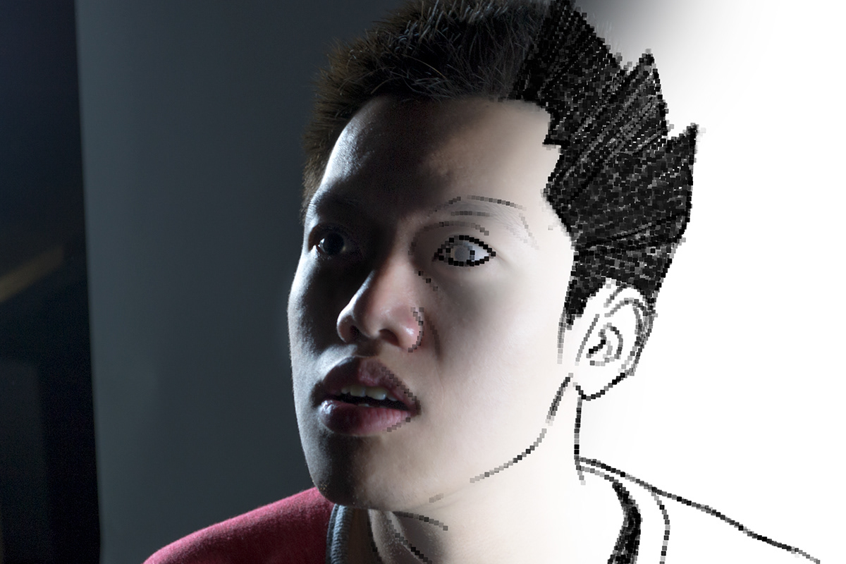 shock pixelated Sam Woong self portrait