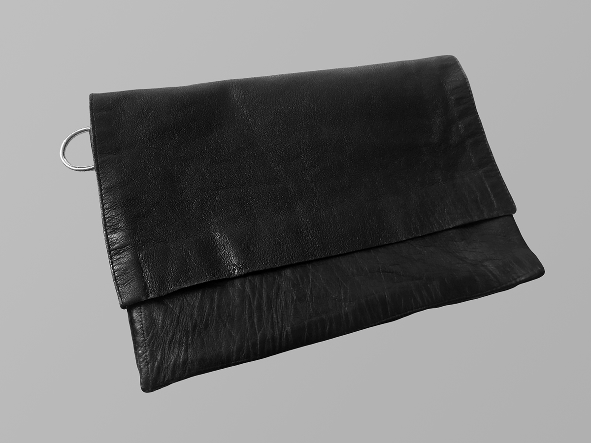 skin monochrom black White gray clutch notebook Pocket Chain leather