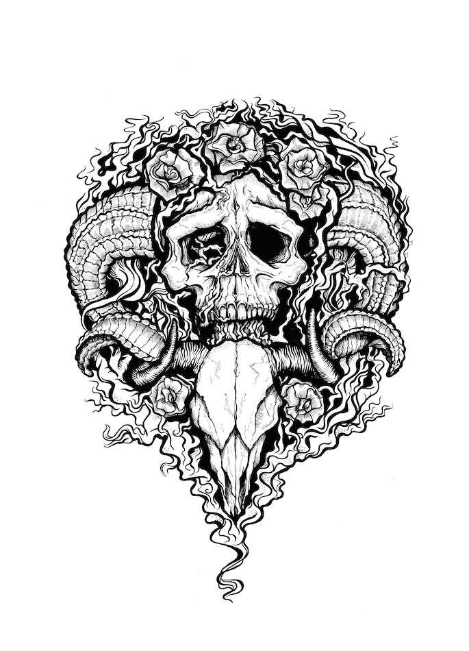 inkonboard skulls Roses vines
