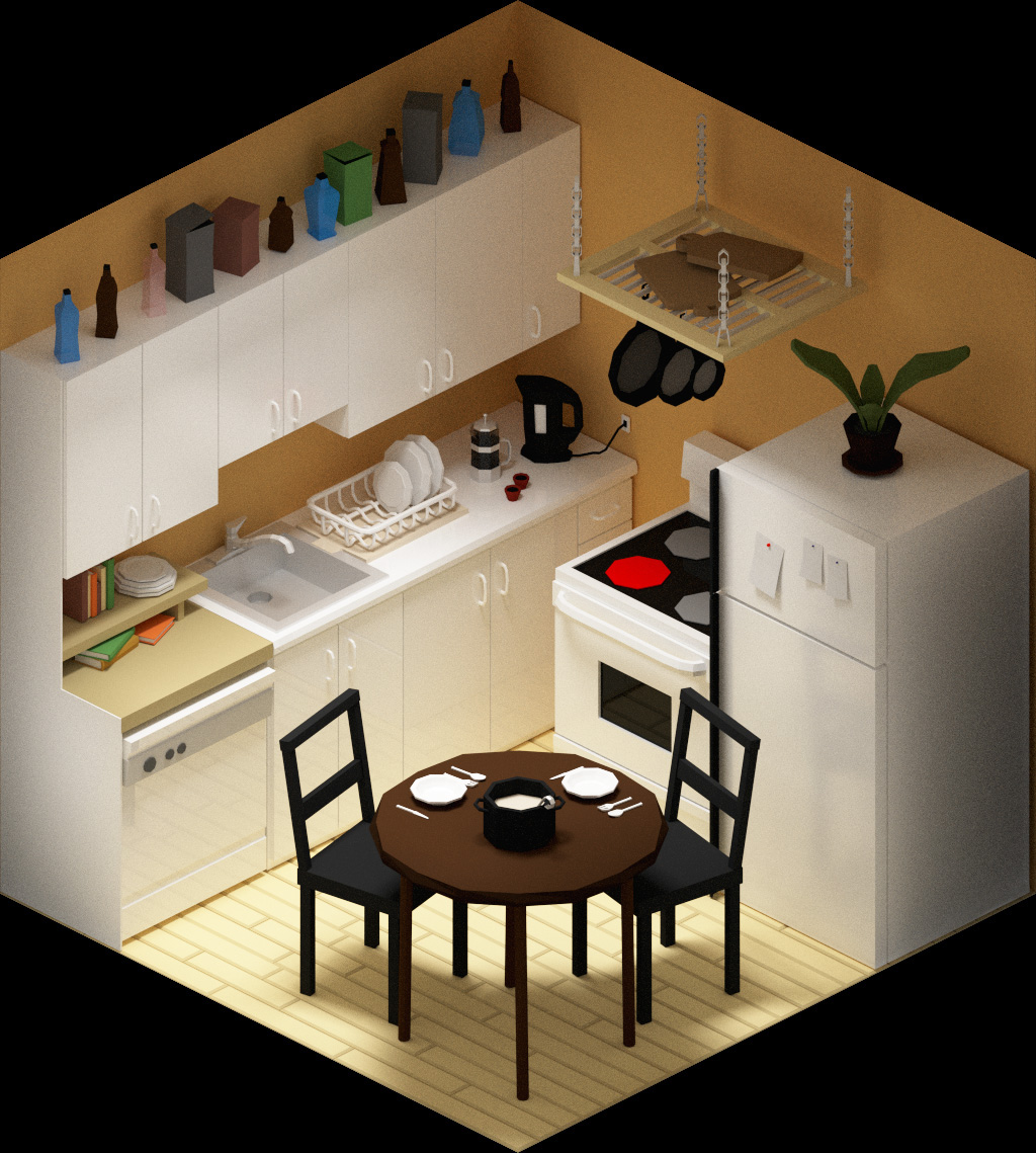 Interior living space apartment flat space blender 3D CGI kitchen living room bedroom bathroom
