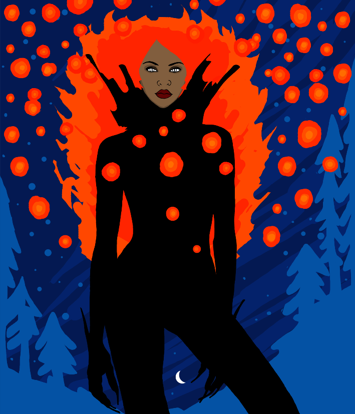 witch ILLUSTRATION  fire forest psy orange Character design  woman character art design