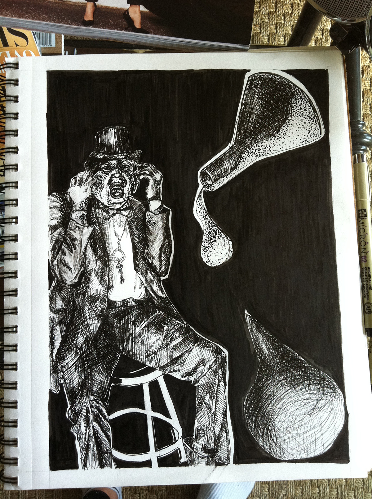 dr.jekyll and mr.hyde black and white pen cross hatch