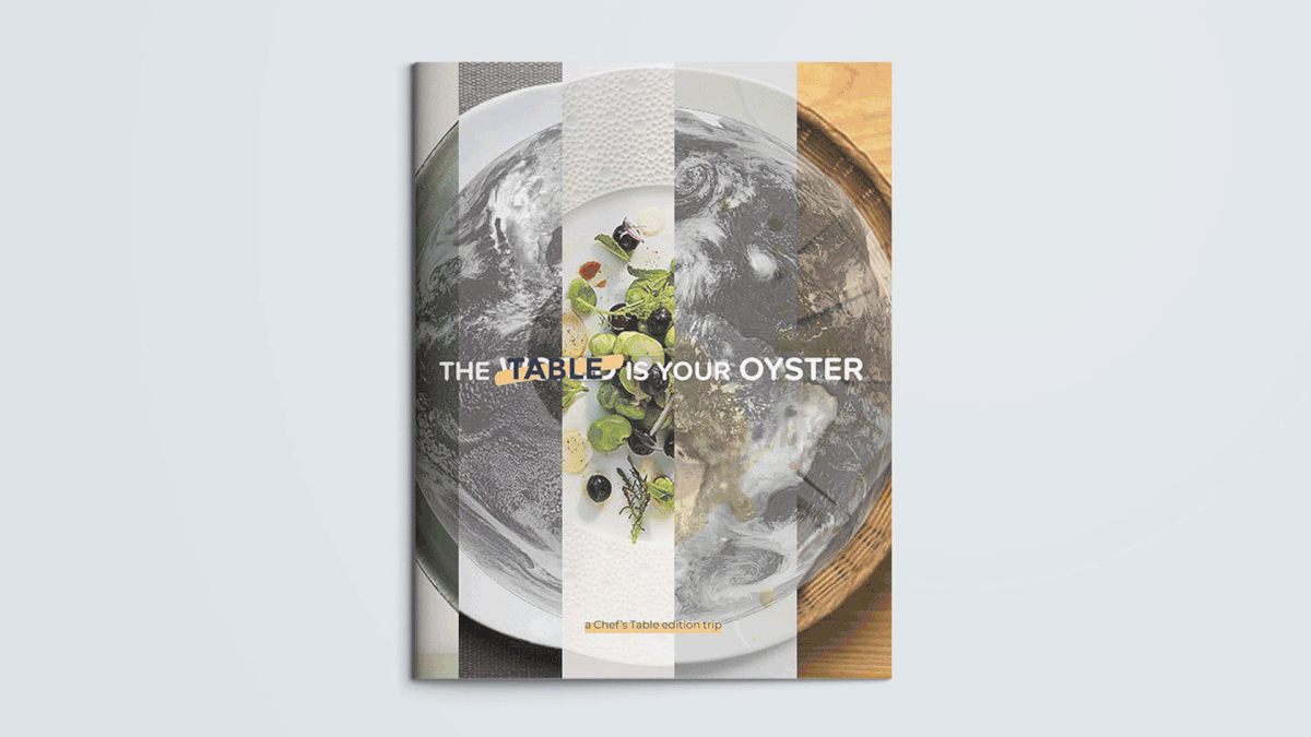 brochure Chefs table Travel itinerary graphic design  Layout typography   collage creative Concepting