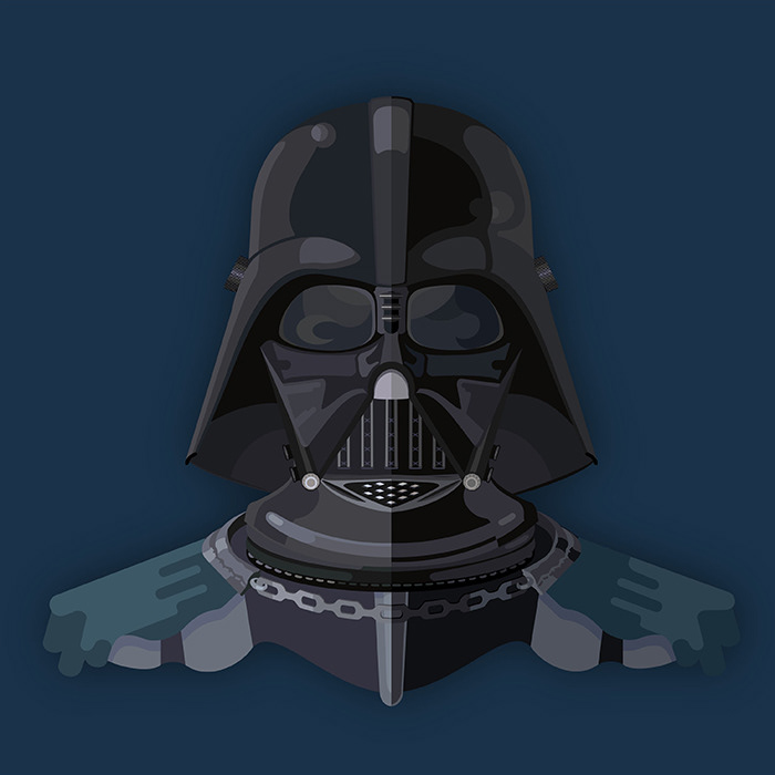 star wars clone jedi Chewbacca yoda Darth Maul Anakin Skywalker flat design Han Solo darth vader