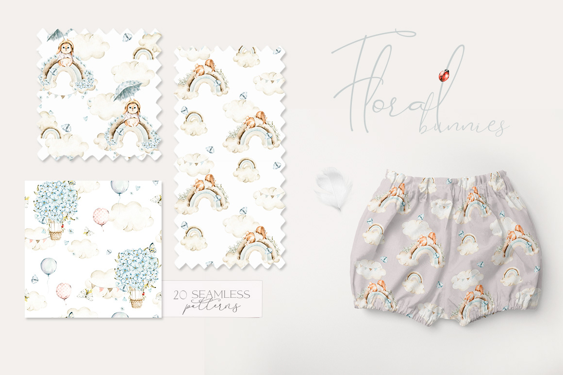 baby bunny cute fabric print nursery rainbow scrapbook seamless patterns textile design  wallpaper