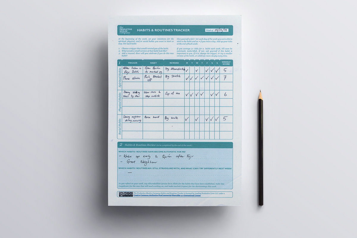 habit islam muslim planner printable Productive Muslim Productivity Routine tool worksheet