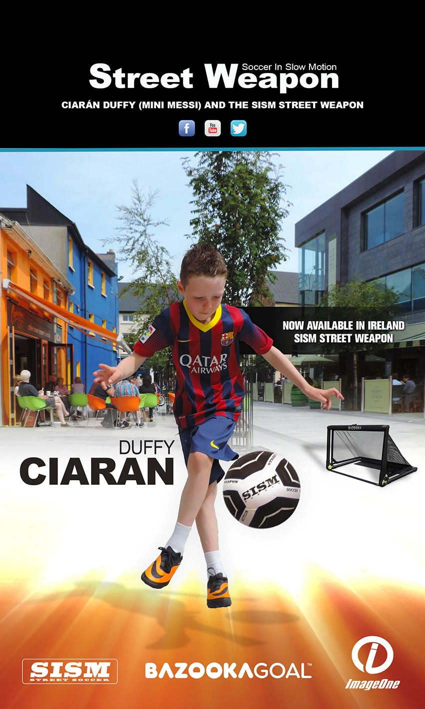 dublin ireland  Street Soccer Soccer Freestyler street performer Ciaran Duffy Mini Messi  SISM soccer Image One