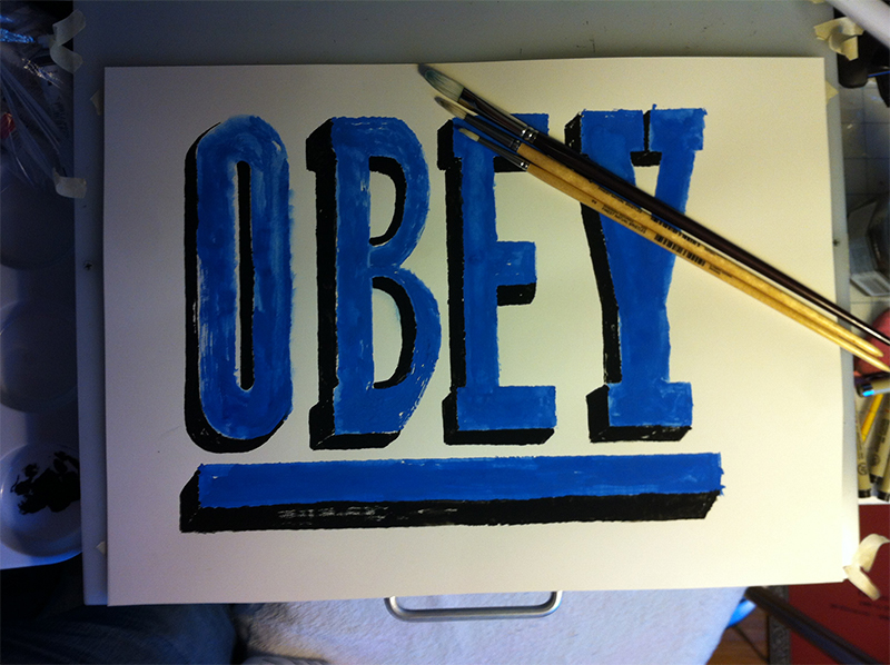 OBEY vintage sign Rob Howell black and white handpainted HAND LETTERING Aparrel OBEY CLOTHING