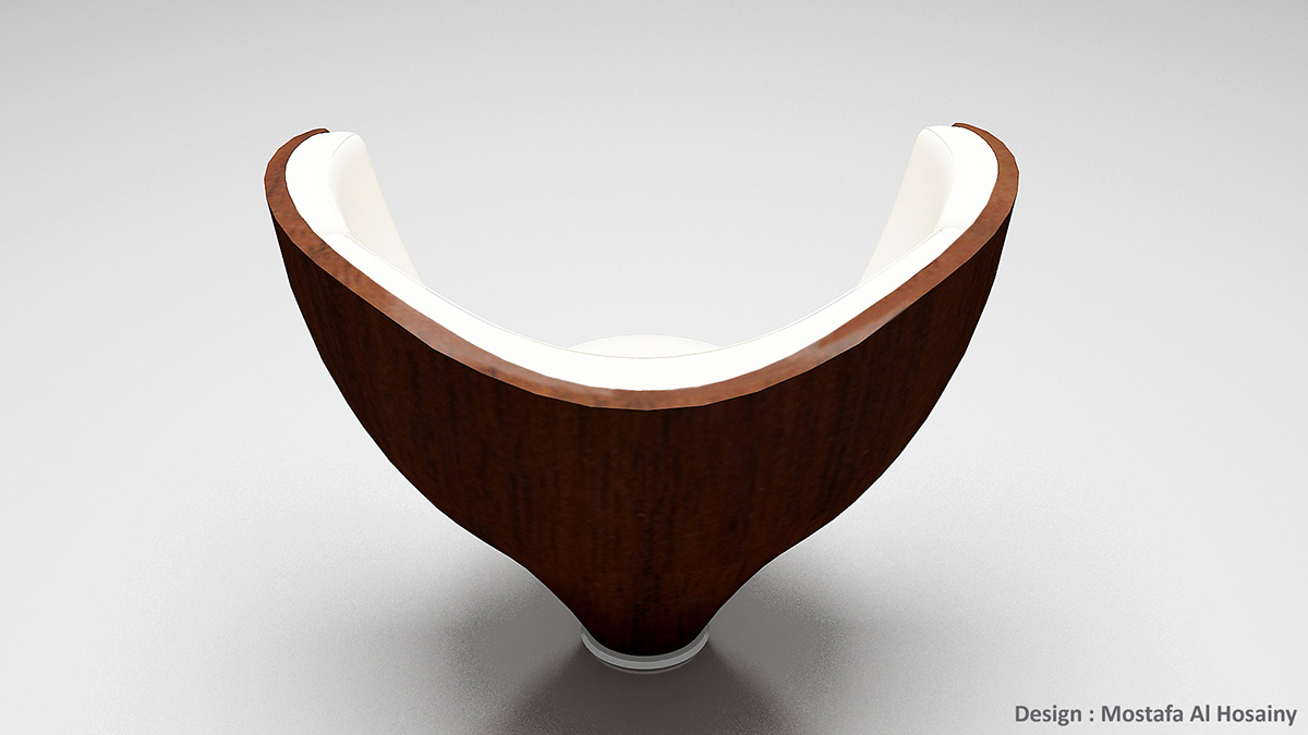 inspired by the shape of the chair from the form of the fruit of the coconut.