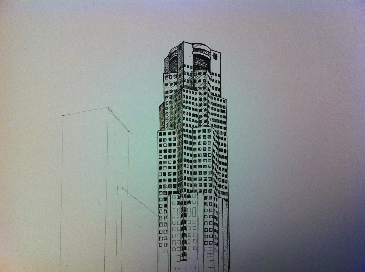buildings  singapore  sketch  Skyline  ink  brush