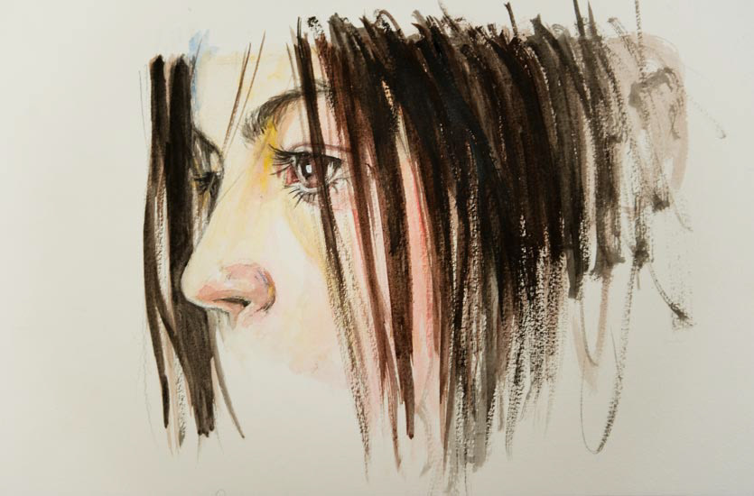 portrait Portraiture Pencil drawing face eyes look nose hair lips Mouth watercolour watercolor pencil bakuma bakuma.co.uk 