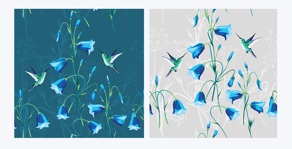 bird fabric Flowers hummingbird pattern print textile Bluebells children's clothing Fashion 