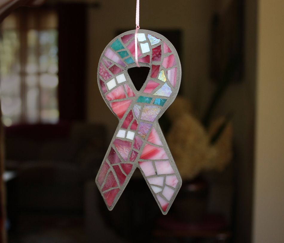 pink ribbon ornament stained glass ornament breast cancer ornament pink ornament
