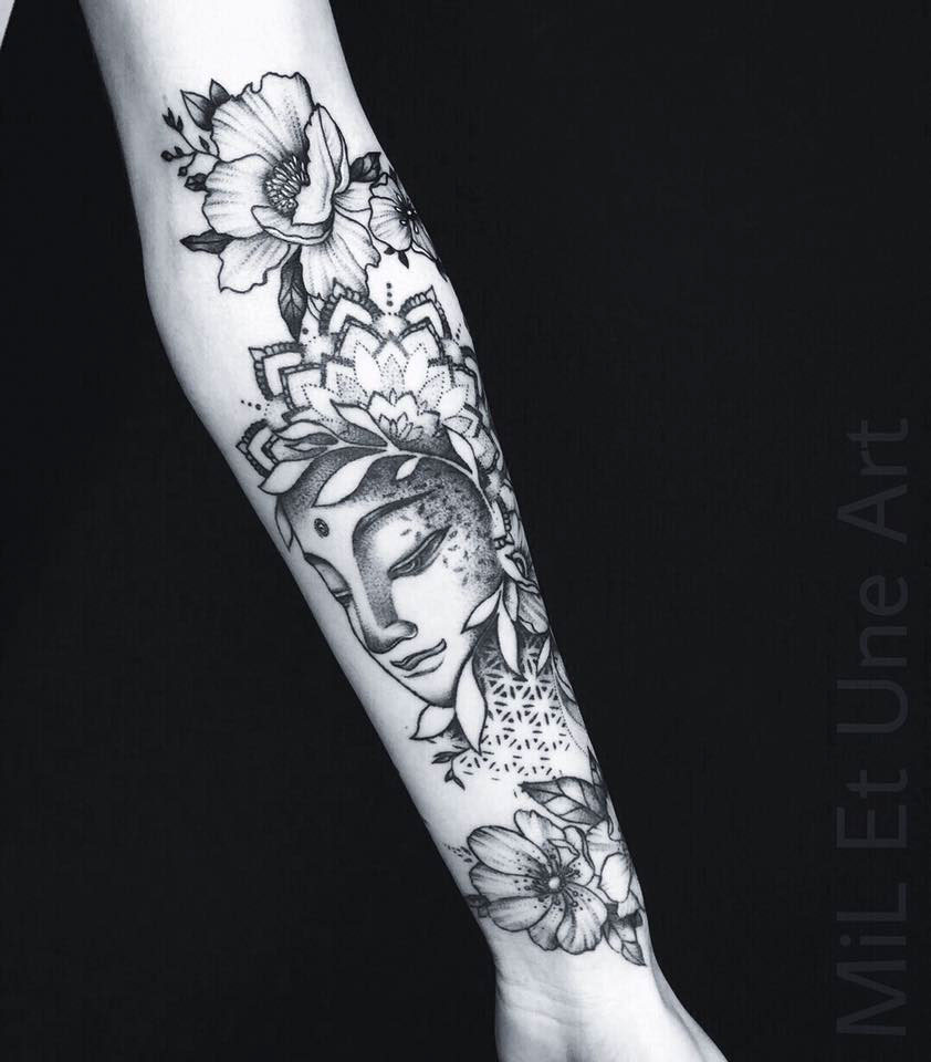 Buddha floral arm tattoo on Behance