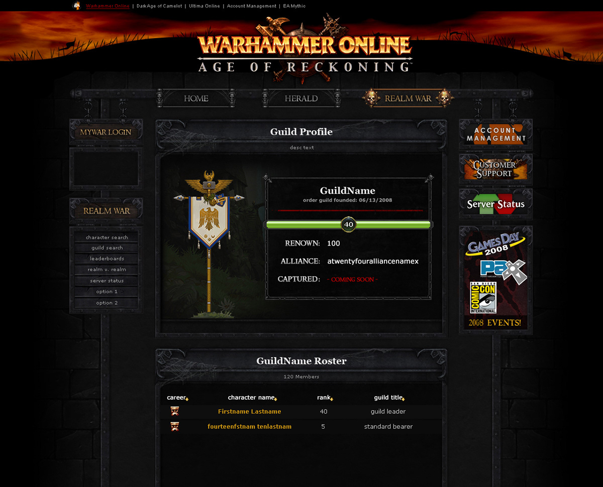Warhammer Online Electronic Arts mythic entertainment Website Gaming