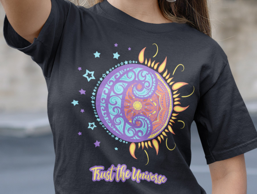 tshirt Tshirt Design Mandala Sun moon trust the universe mindfulness New Age