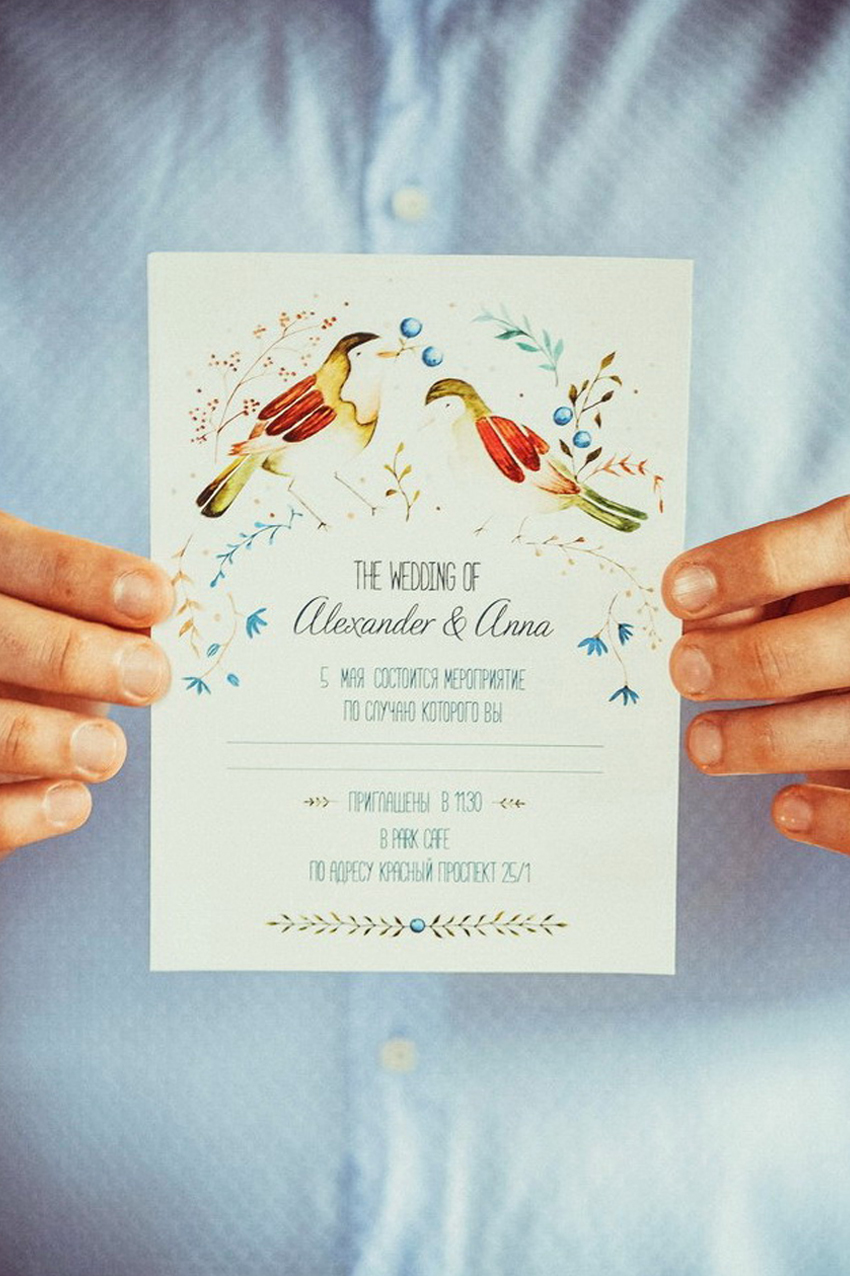 wedding Invitation invitations bird flower berry blueberry identity