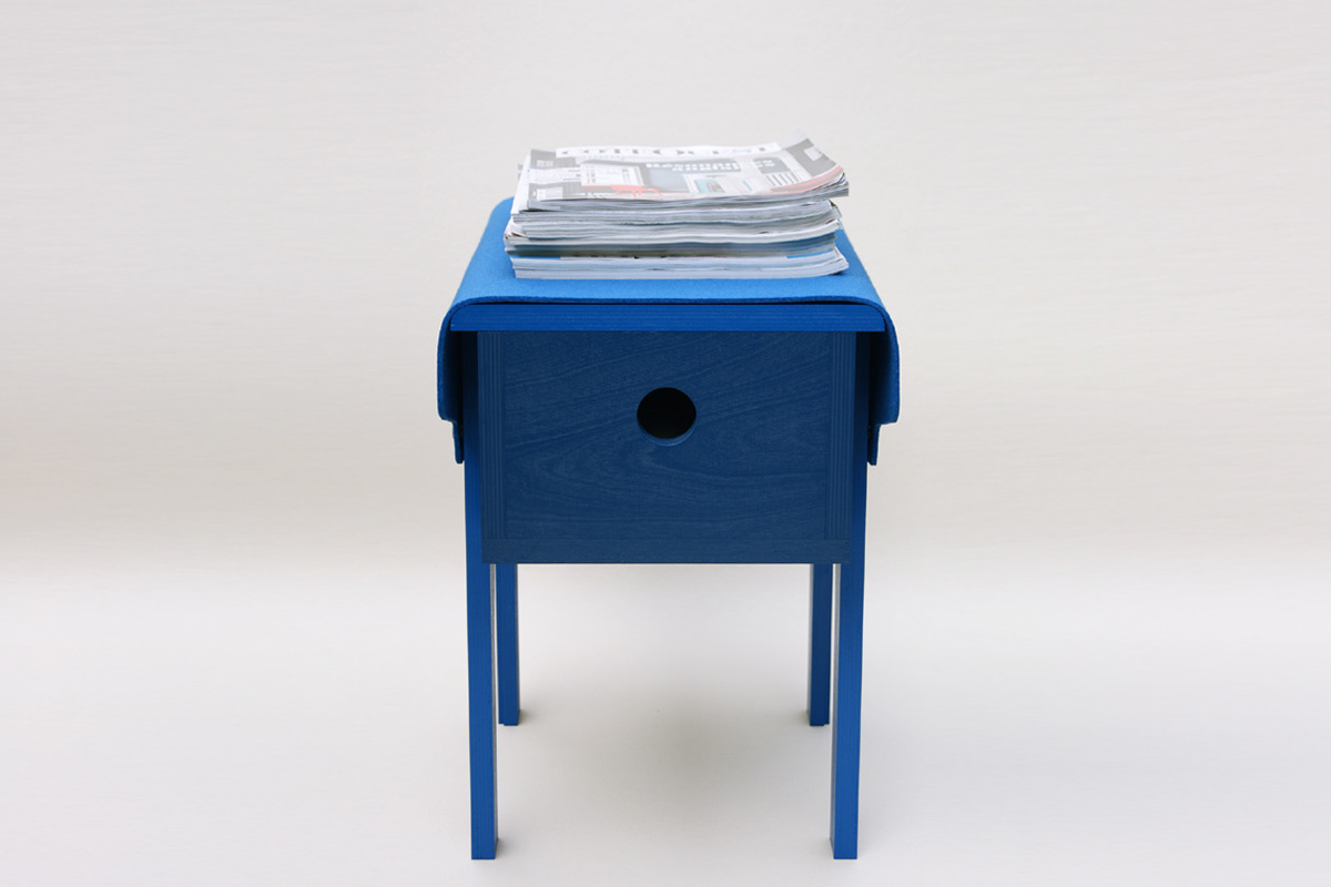 stool seated Nightstand sofa end Bed End Low table wool felt birch wood stain blue