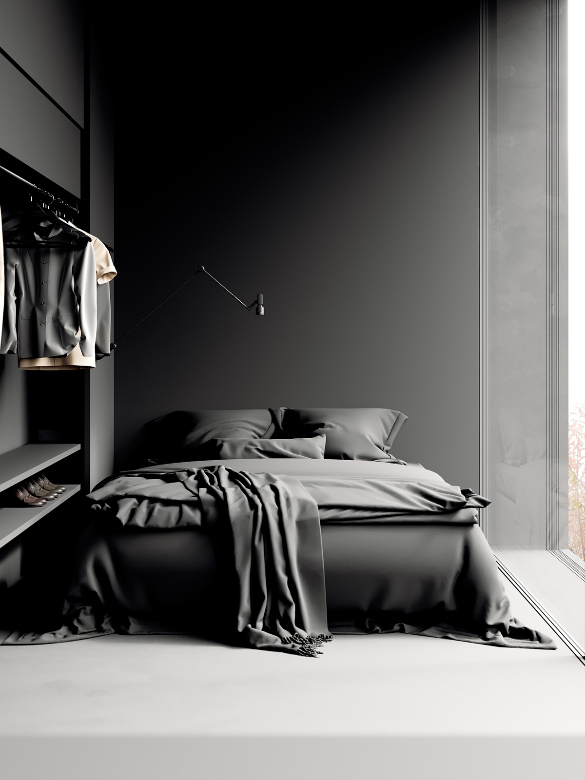 corona Interior black noir matte minimalist LOFT design Render architecture