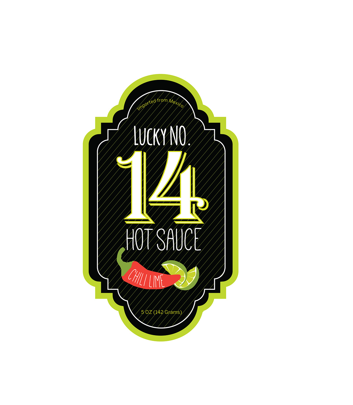 hot sauce Hot sauce chili lime green Label lucky numbers stripes Diecut