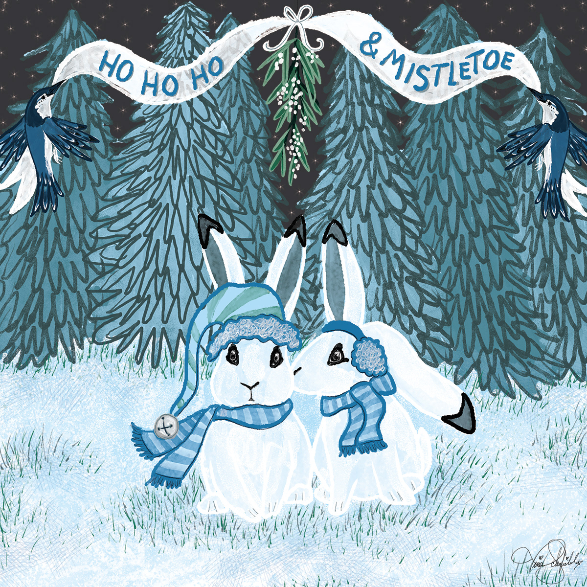 greeting cards christmas illustration Jack Frost Holiday reindeer ornament design Editorial Illustration seasonal art snowflakes winter illustration