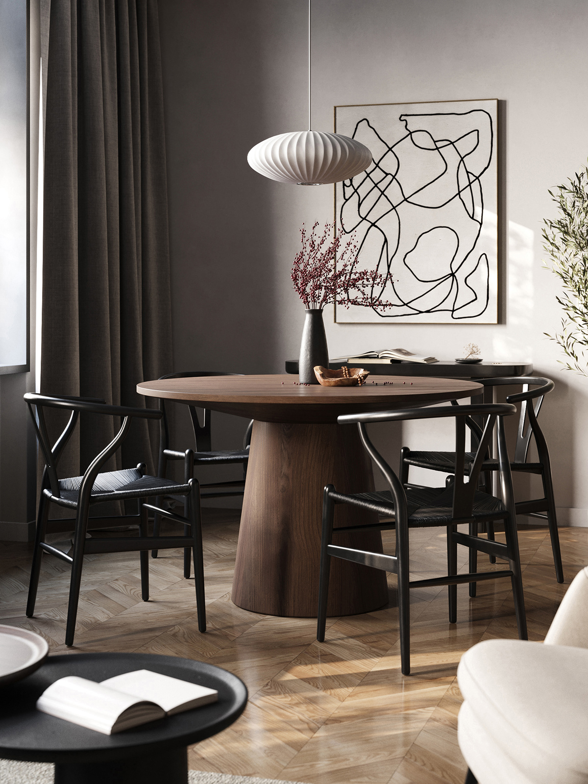 autumn decor kitchen living room wood CGI furniture interior design  Render visualization