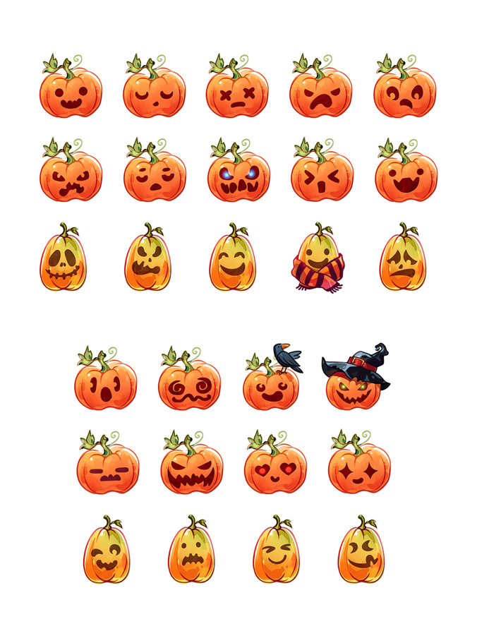 Halloween pumpkin stickers Emoticon icons jack-o-latern october imessage jack emotions