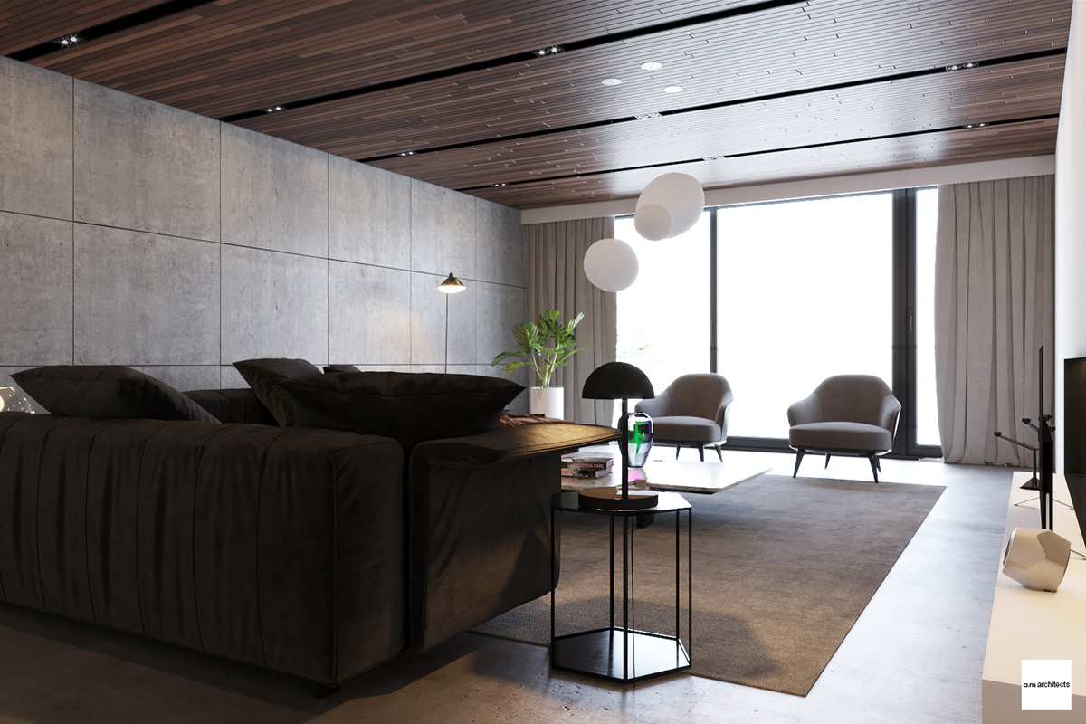 modern Menotti bedroom kitchen wood concrete apartment design