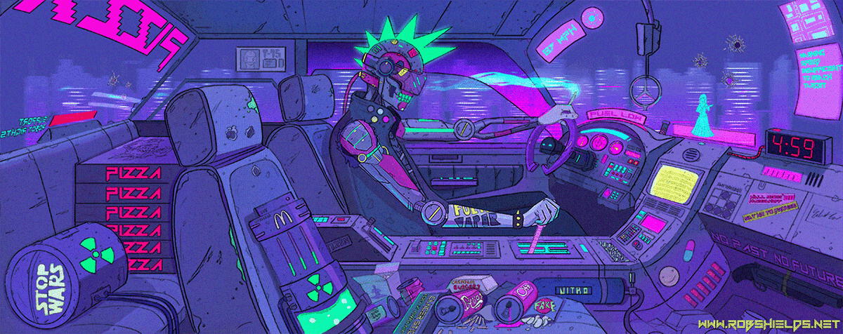 Cyberpunk comic neon Scifi future robot mech Post Apocalyptic