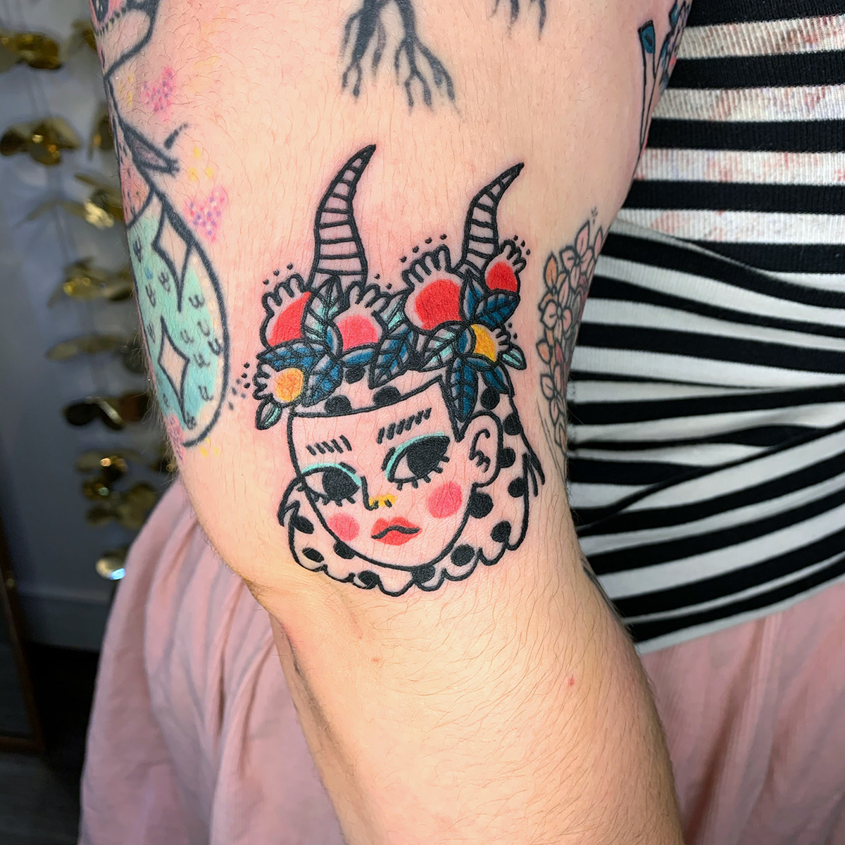 El Salvador Paris tattoo tattoo flash witch goat demon floral skull