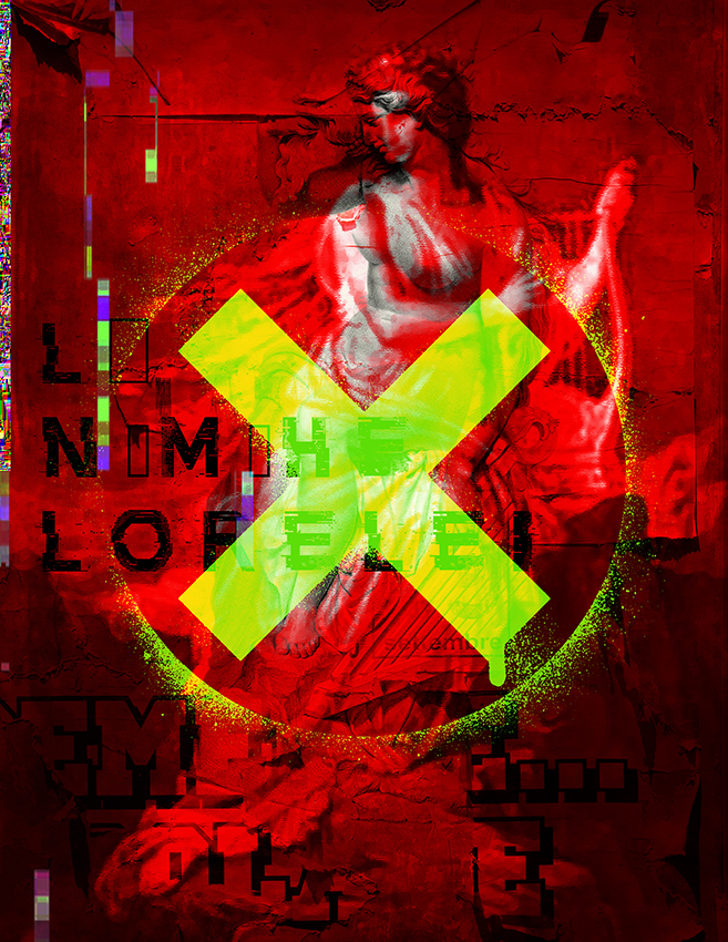 Nymphe Glitch mythology poster Digital Art  distortion art nude red
