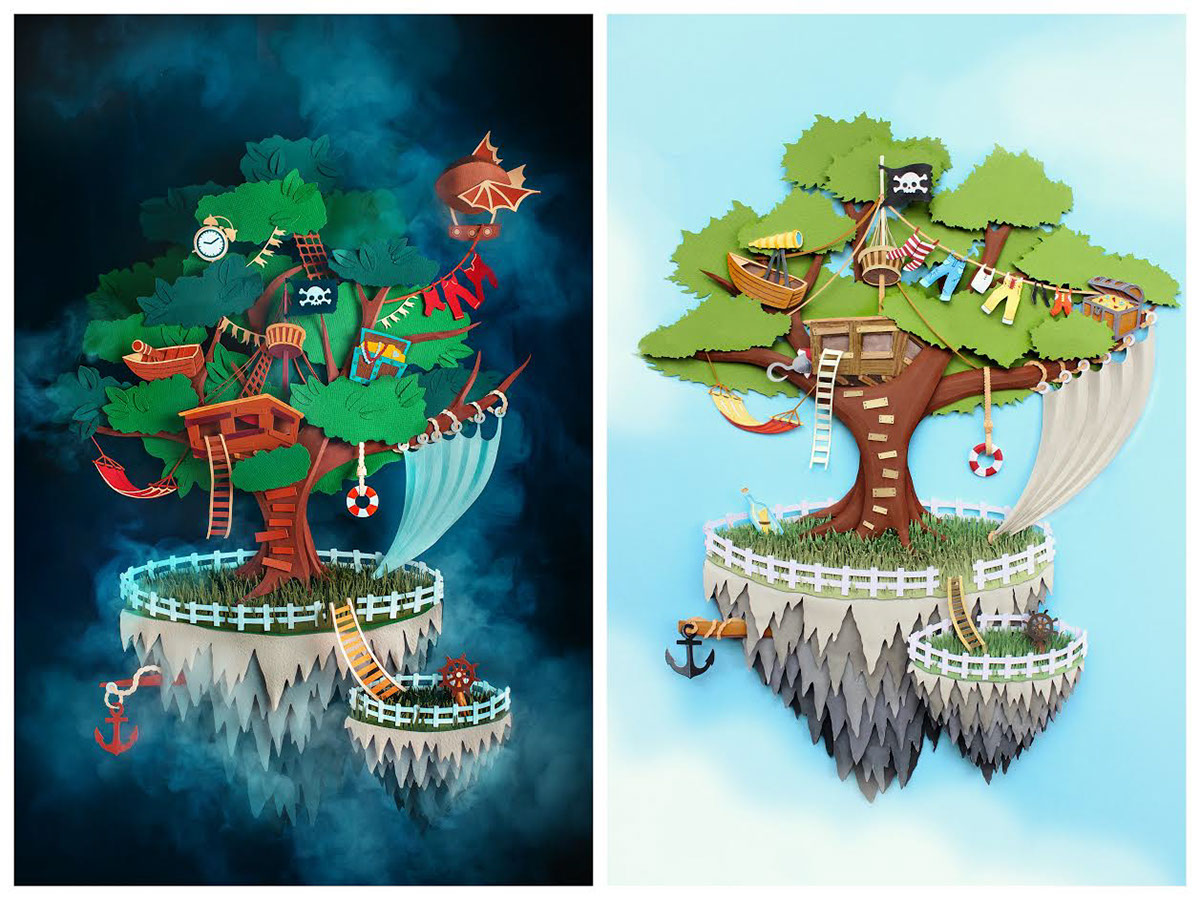 paper pirate book fairy tale Treehouse children peter pan smoke Island papercraft