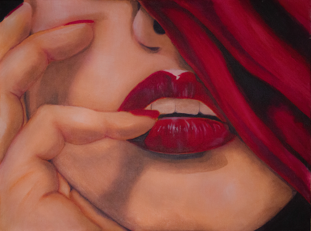 fine art woman lips red Paintings oil brush