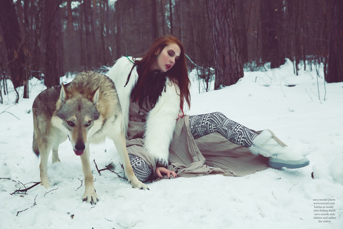 digital art gallery girl wolves wolf dog animal forest Street