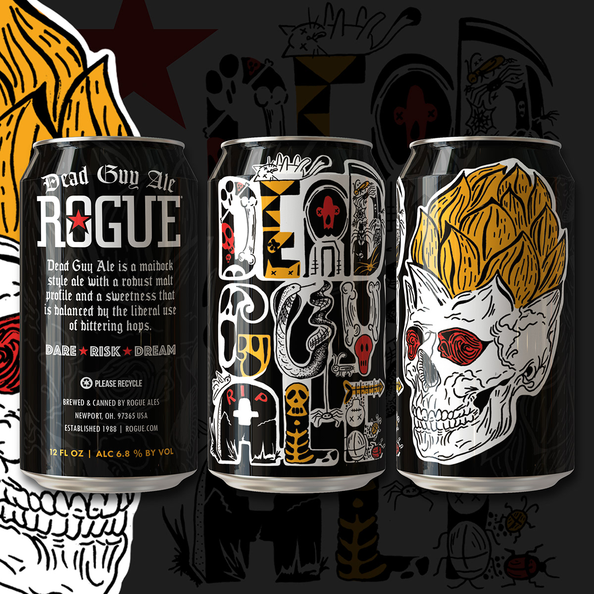 Craft beer label design with skull for Rogue Dead Guy Ale can contest