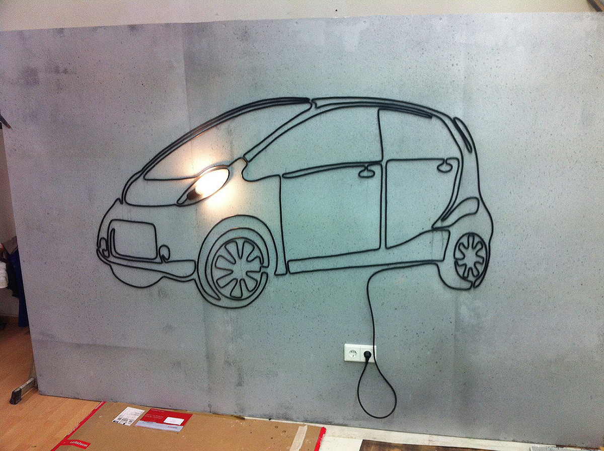 citroen  Car electric Cable Cable Car wire black Exhibition  installation craft long one line follow Lamp light bulb