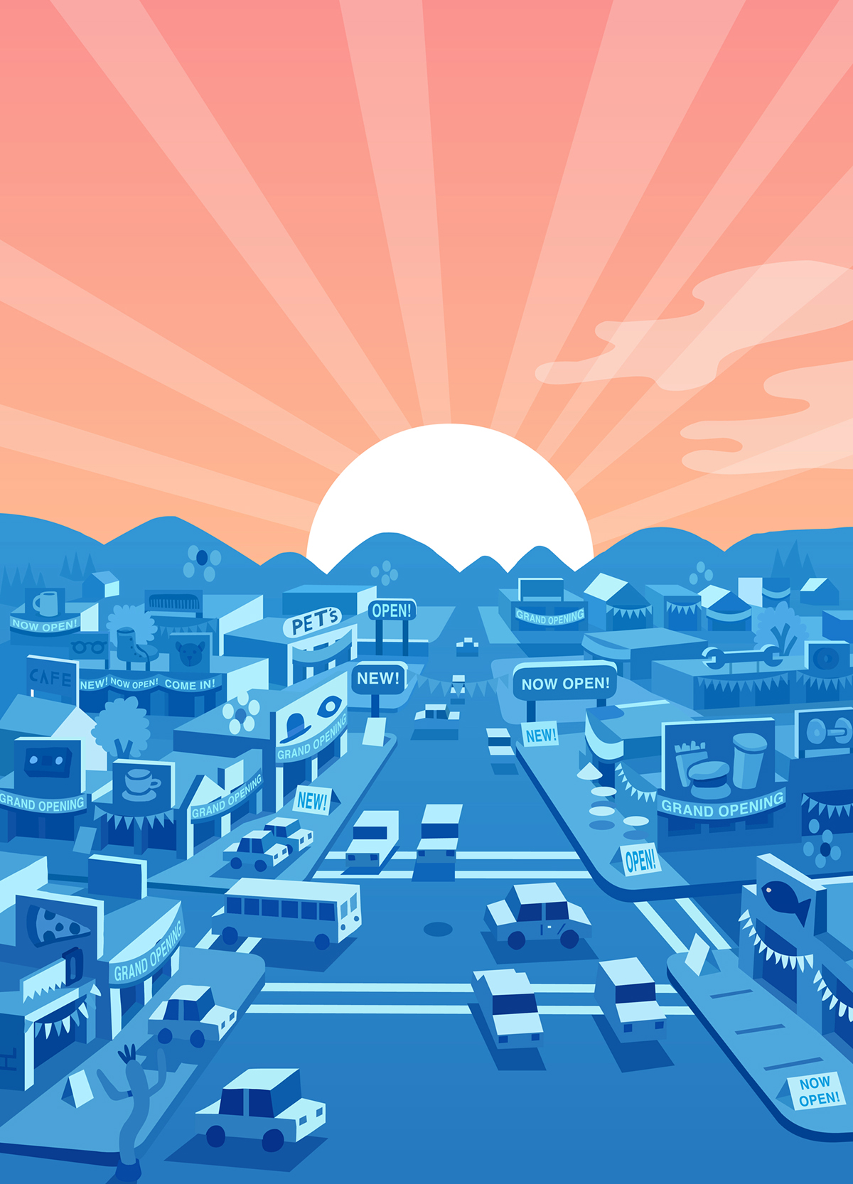 vector COVERILLUSTRATION city town Urban Landscape Sunrise sunset