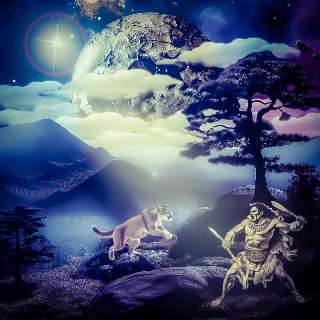 Digital Art  maori warrior moon star clouds mountains artwork digital illustration Mountain Lion