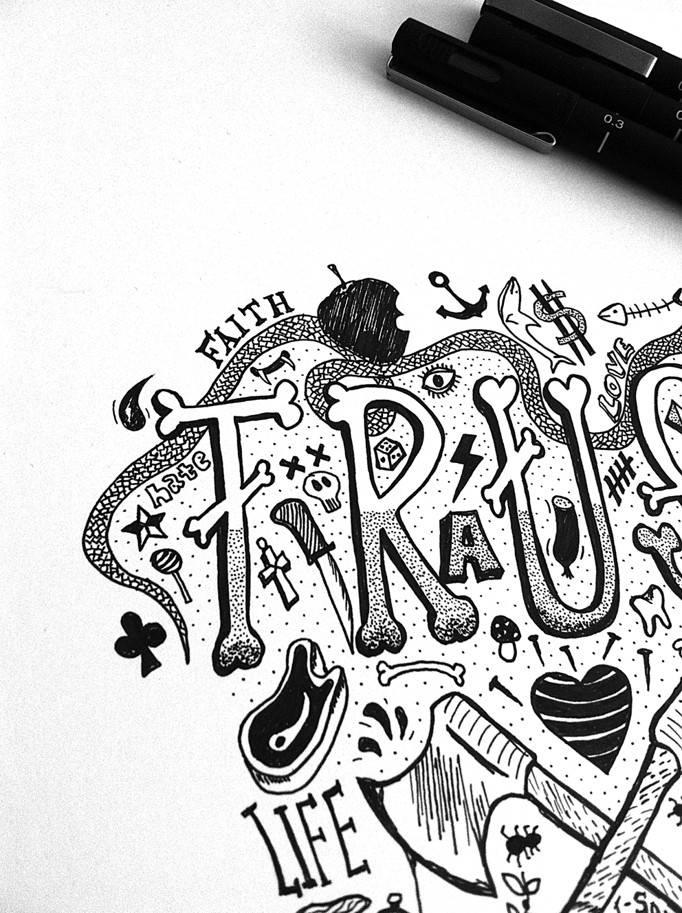 font skull trust design graphic Typeface Love hate draw illustrate life established poison ink pen