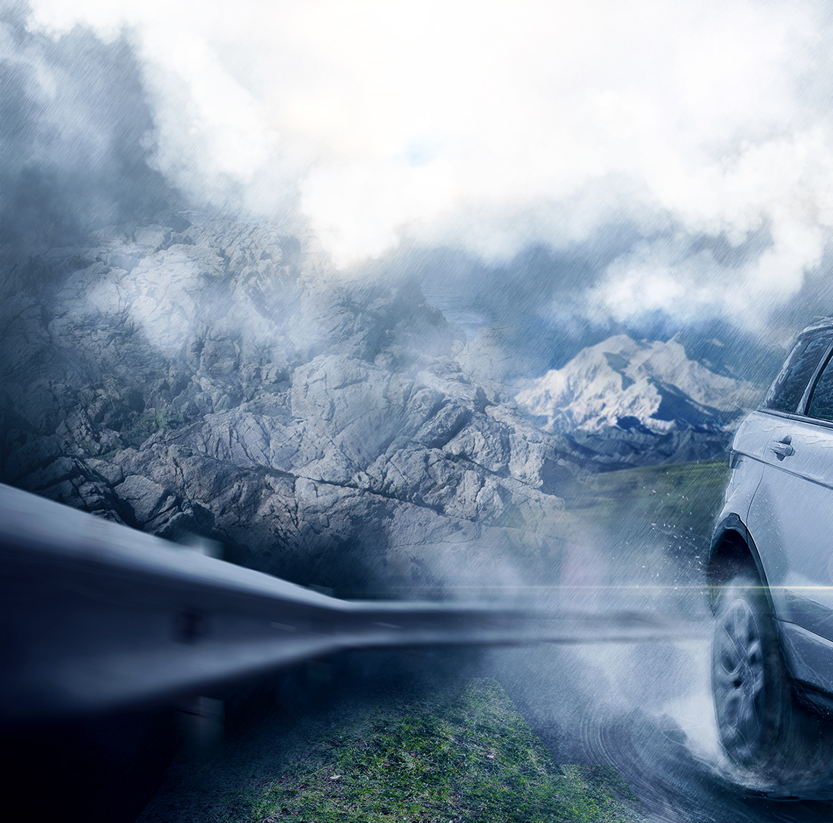 Range Rover Evoque car automotive   suv range rover Evoque digital compositing rain