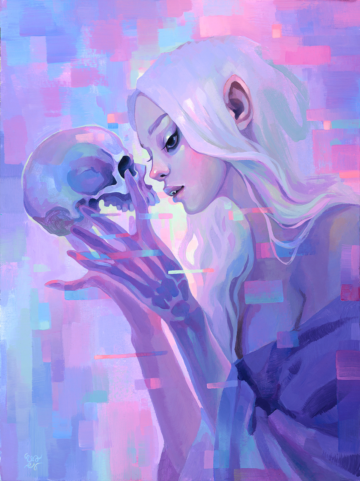surreal fantasy painting   portrait woman mythology skull purple goddess Glitch