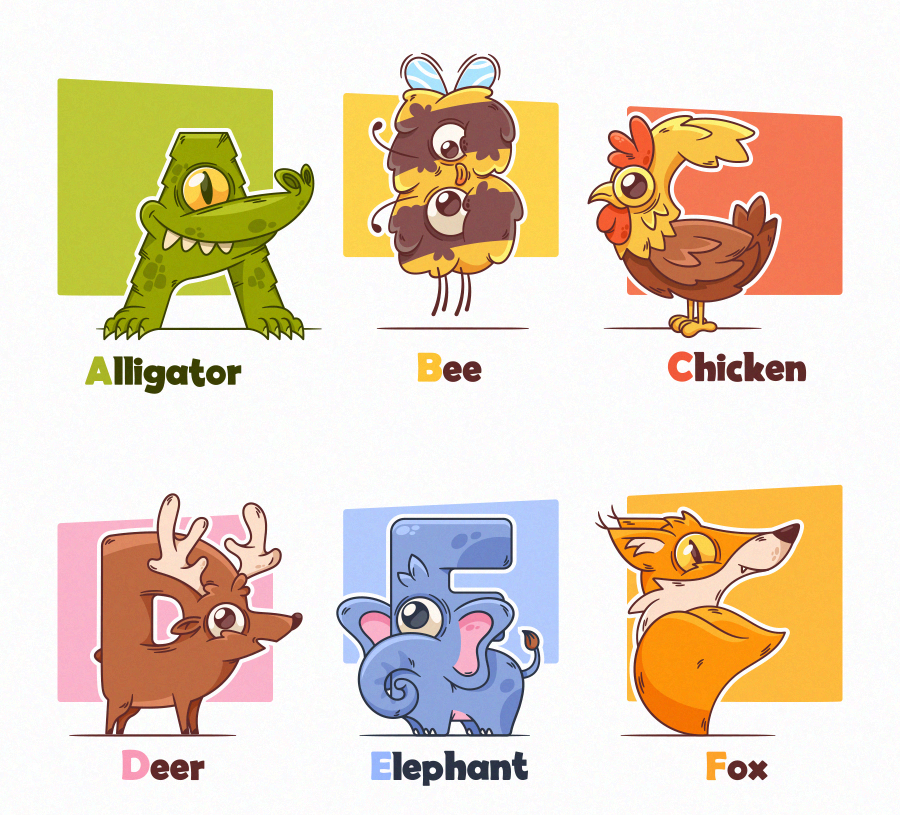 animals alphabet vector ABC letters cartoon wildlife ILLUSTRATION  artwork characters