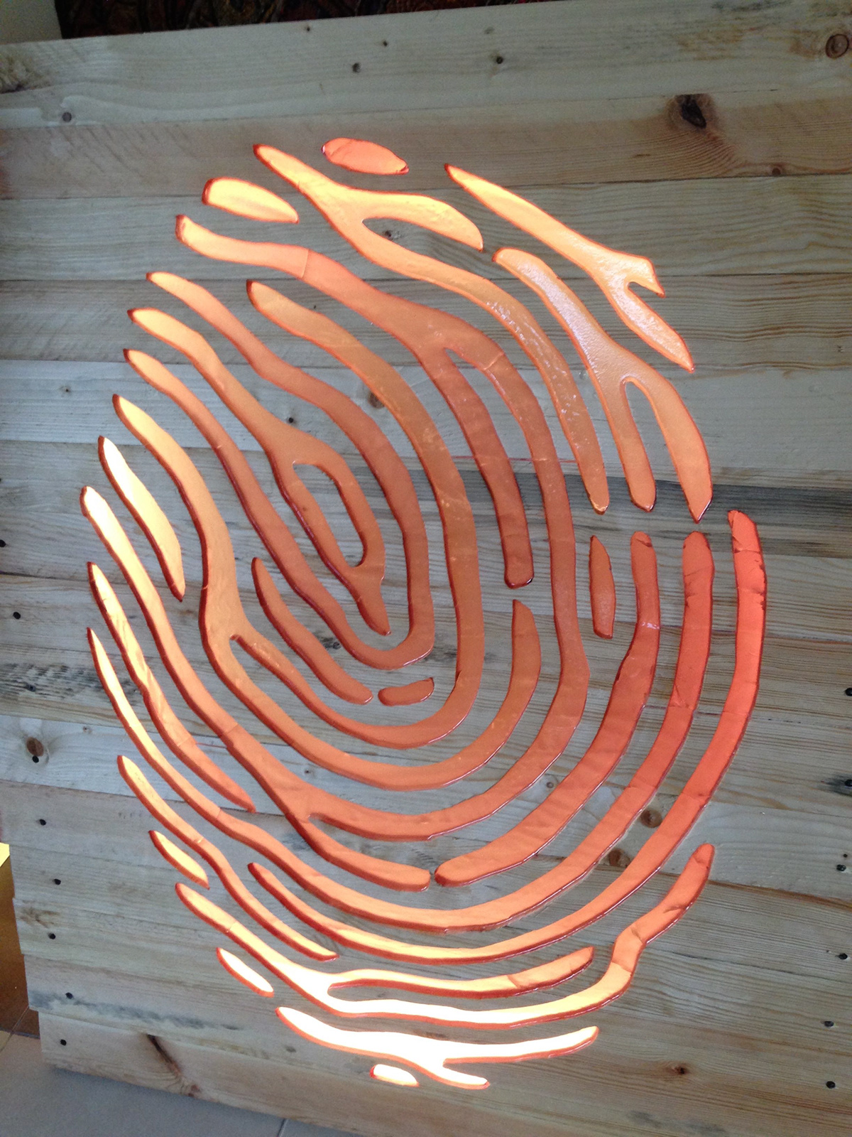 thumb print light fixture recycle repurpose wood pallet wood light LED Light