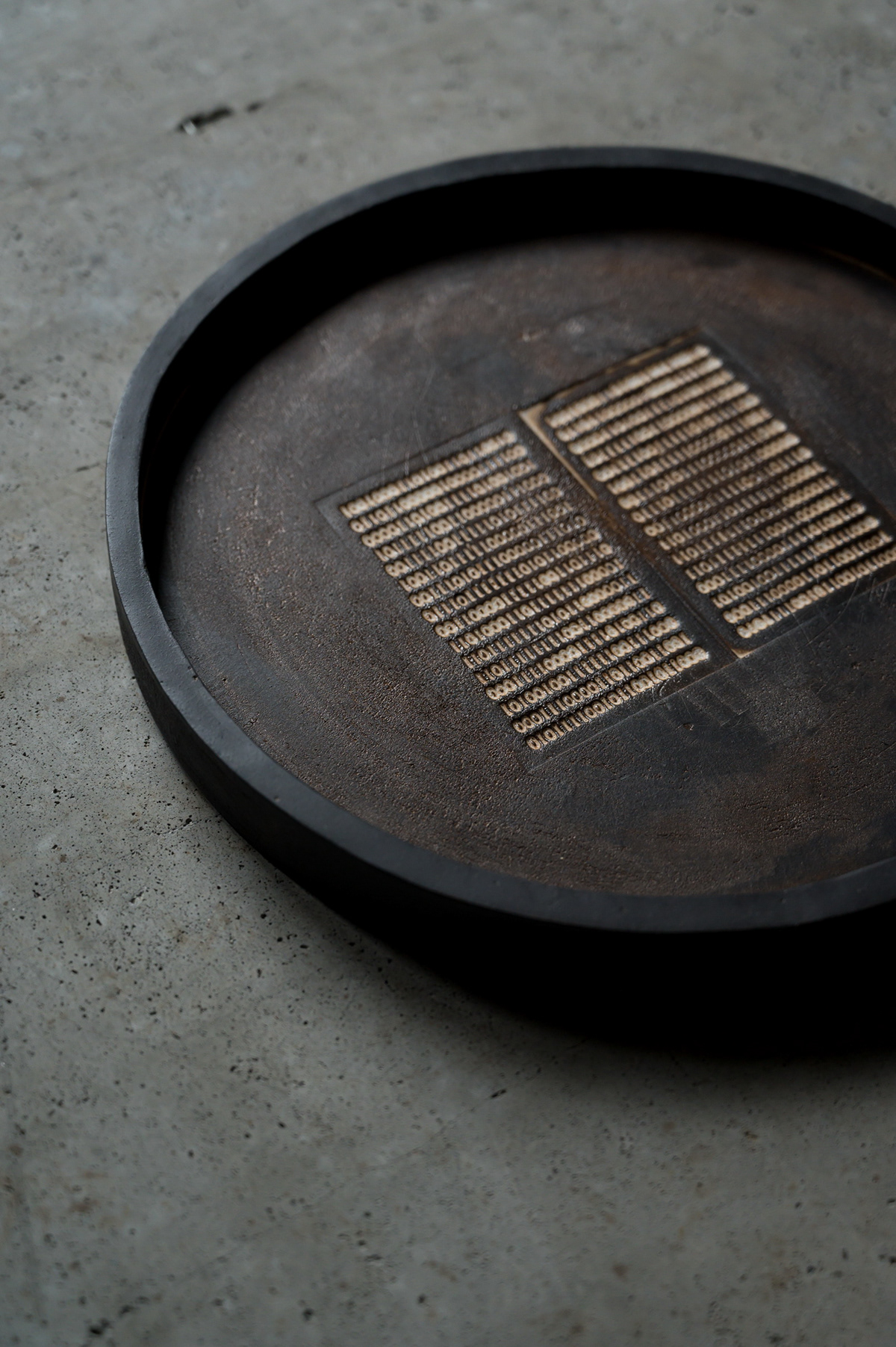 binary code black ceramic clay craft dish fine art handmade plate sculpture