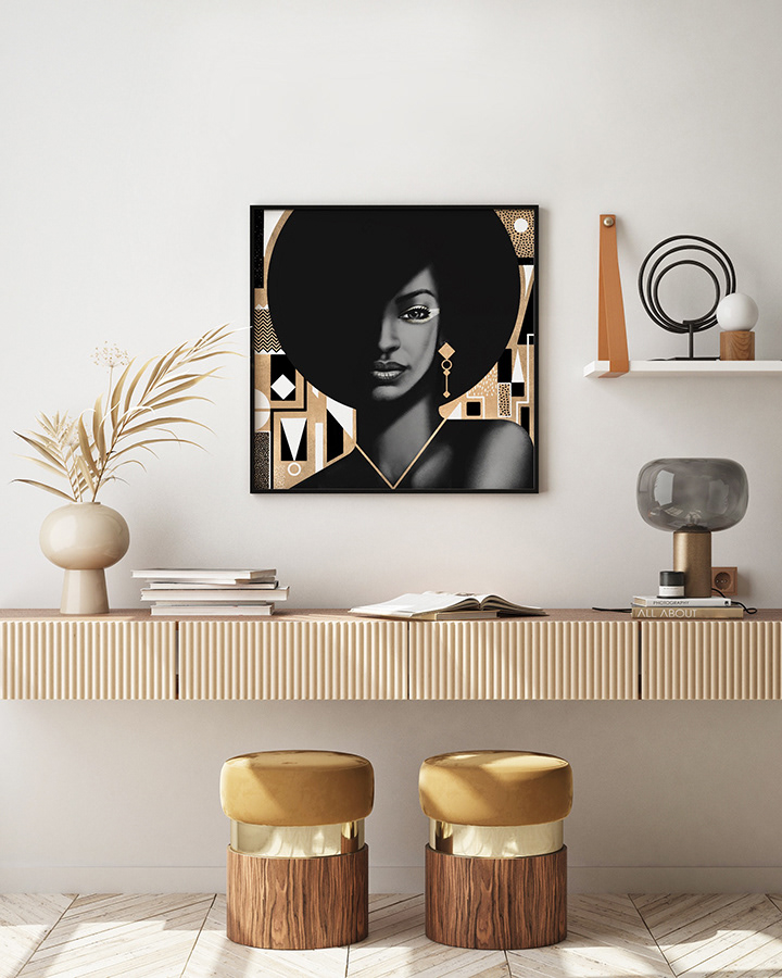 beauty Black women Fashion  gold ipad art portrait Procreate art deco