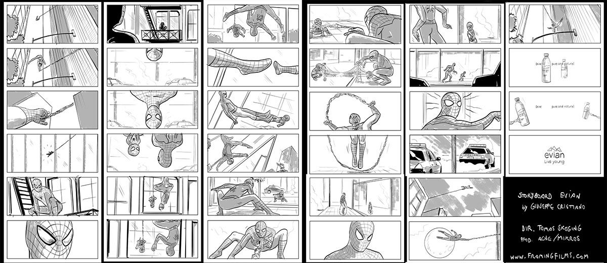 giuseppe cristiano Peppe Cristiano visualizer storyboard artist Spider Man marvel comics Evian SuperHero tomas skoging acne film