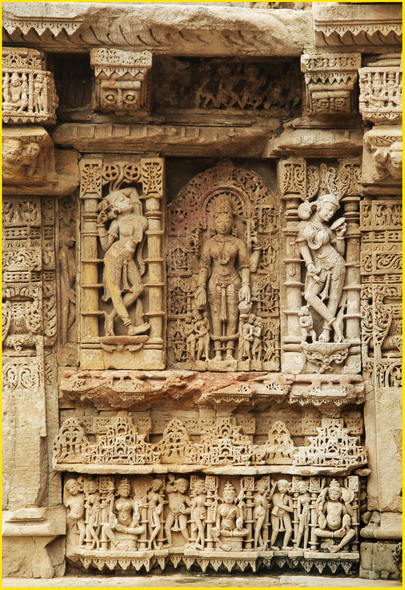sculpture in india art monuments unesco certified histrical place Step Well Ancient history yellow indian sculpture brown India monument Ran-ki vav gujarat World Heritage Site