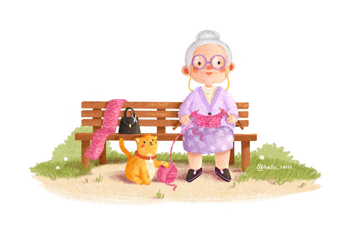 Illustration_granny and cat